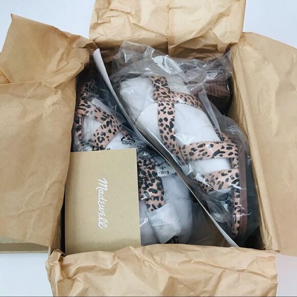 New! Madewell The Alyssa Sandal Leather Leopard Spotted Calf Hair Block Sandals - Picture 13 of 14